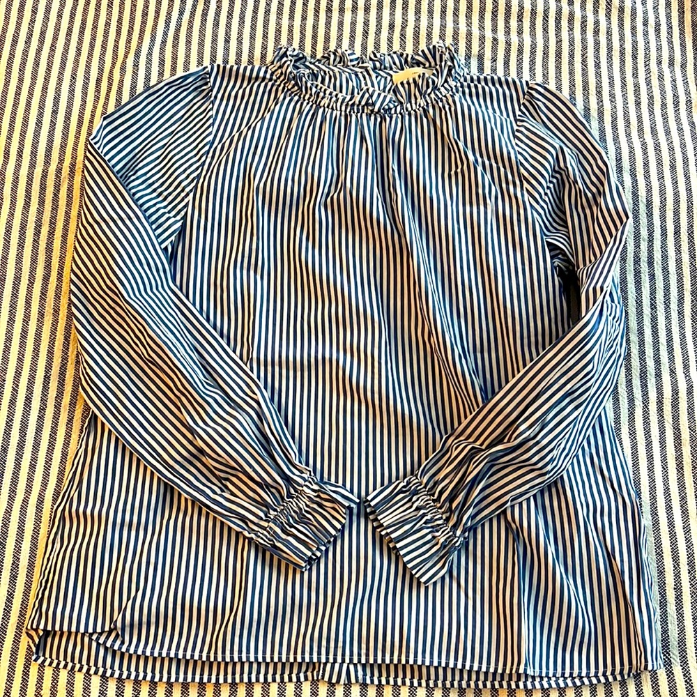 Sezane Blue Smocked Long Sleeve Blouse